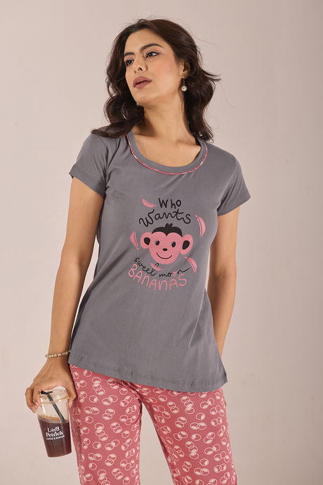 Sweet Moon Knit Cotton Pyjama Set - Rust Grey — image 5